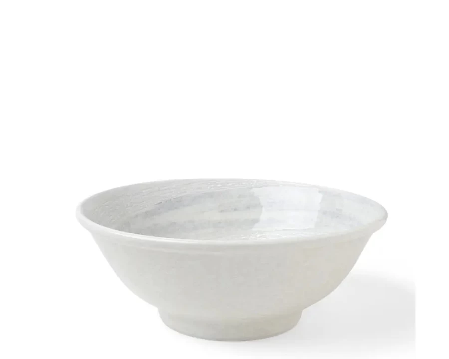 Miya Company 8.5" White Ceramic Bowl with Elegant Water Swirl Design - Durable & Stylish Dining Essential