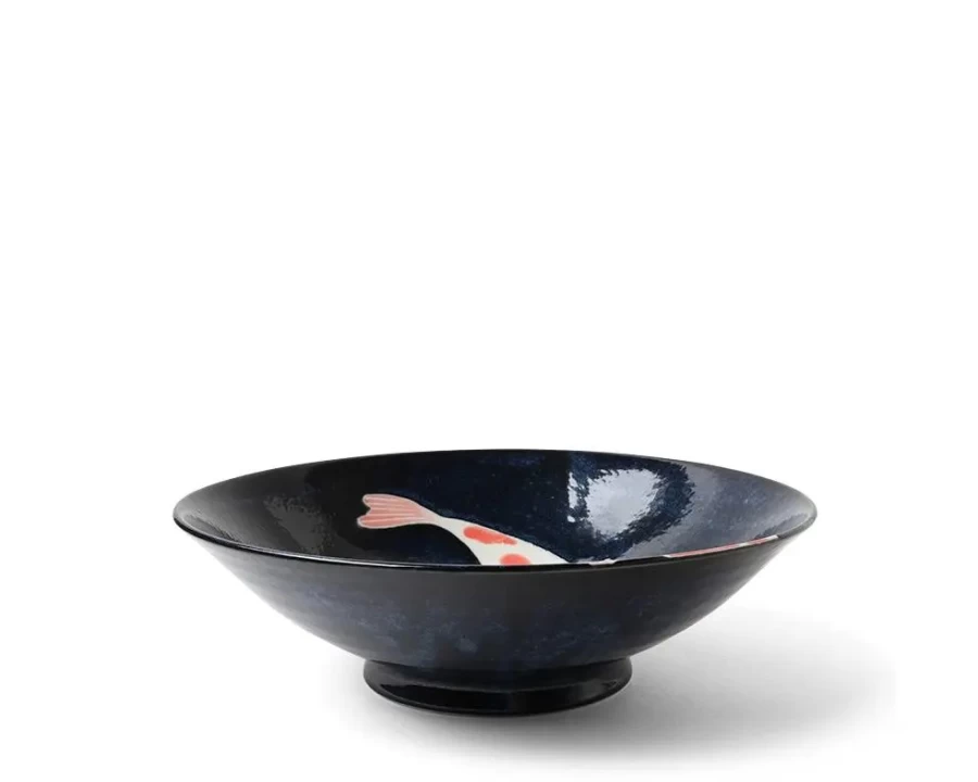 Miya Company Namako Koi Ceramic Serving Bowl - 9.75 Inch Japanese Style Soup Dish for Dining & Entertaining