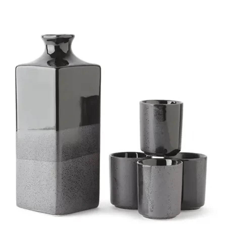 Miya Company Black Ombre Japanese Sake Set - Elegant Ceramic Drinking Gift Set for Sake, Wine, or Cocktails