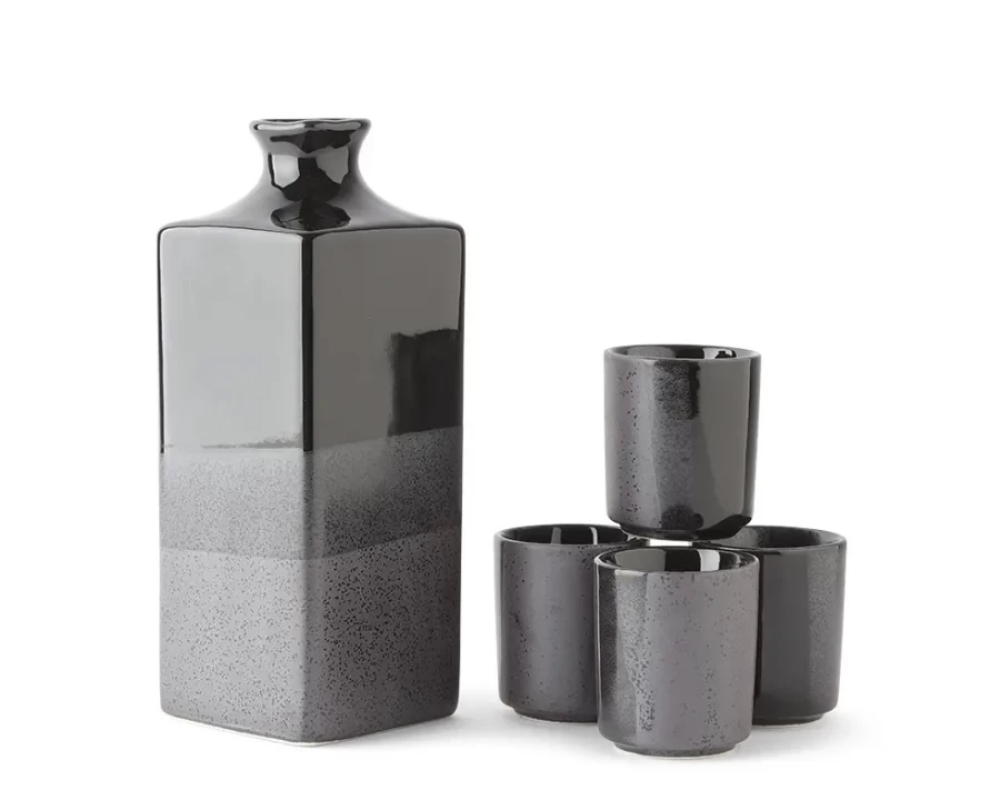 Miya Company Black Ombre Japanese Sake Set - Elegant Ceramic Drinking Gift Set for Sake, Wine, or Cocktails
