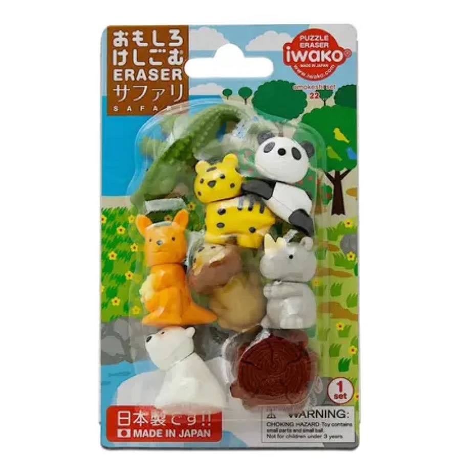 Miya Company Iwako Style Safari Animals Eraser Pack - Fun Collectible Novelty Pencil Erasers