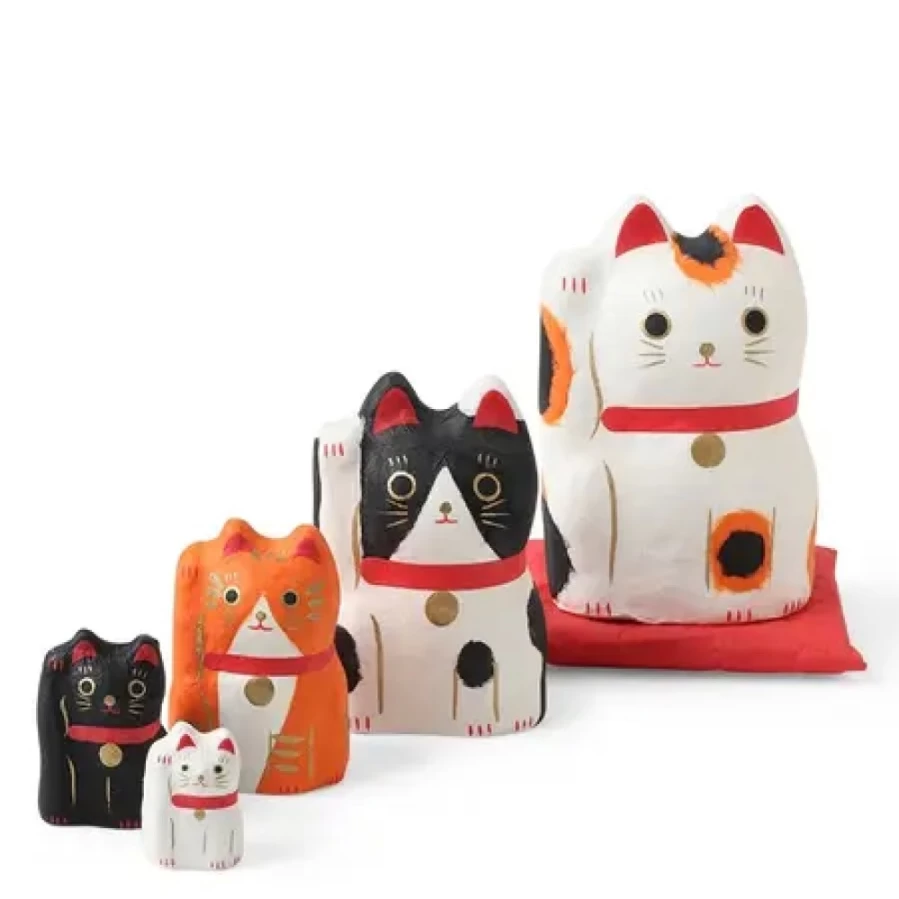 Miya Company Russian Nesting Dolls Fortune Cat Figurine Set - Hand-Painted Stacking Matryoshka Decor