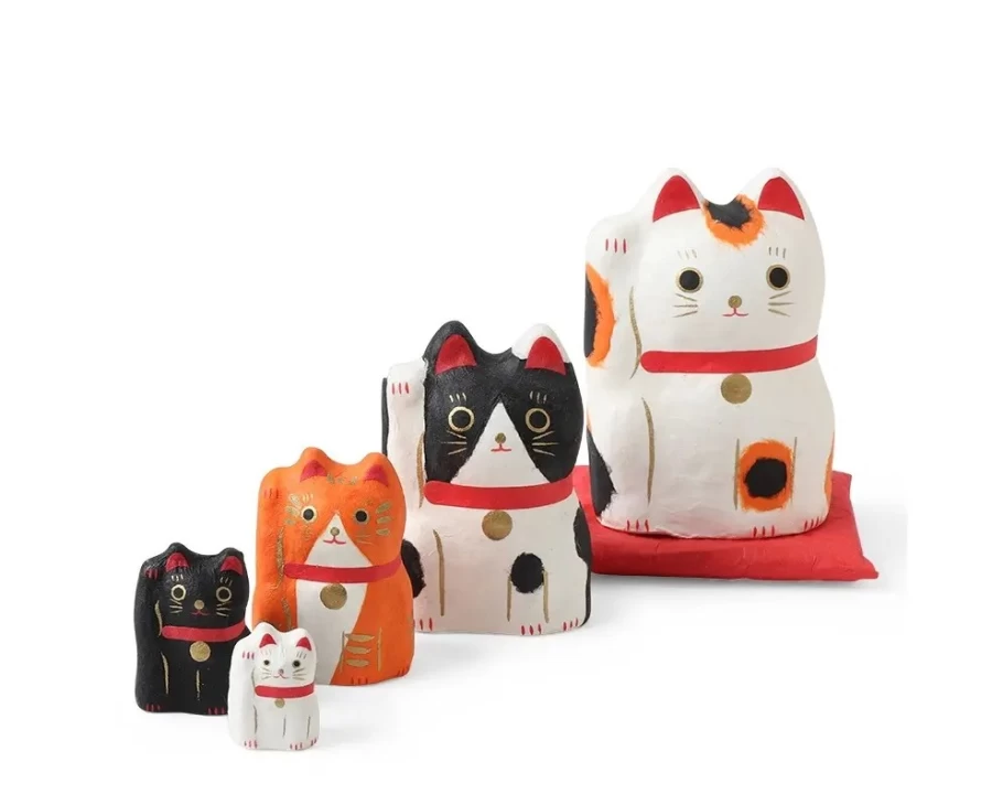 Miya Company Russian Nesting Dolls Fortune Cat Figurine Set - Hand-Painted Stacking Matryoshka Decor