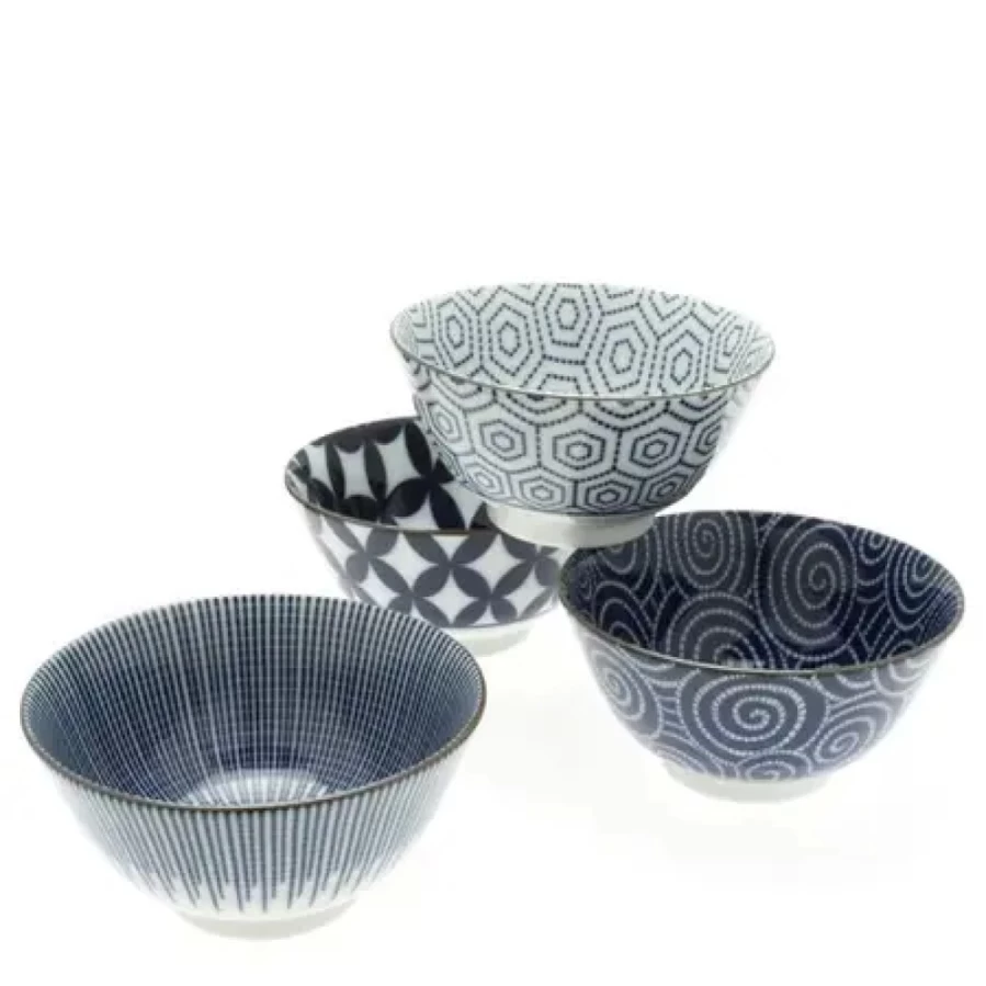 Modern Indigo Bowl Set - 5.25" Ceramic Bowls (Set of 4) by Miya Company - Handcrafted Dinnerware for Stylish Dining