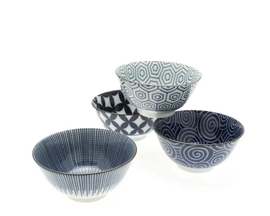 Modern Indigo Bowl Set - 5.25" Ceramic Bowls (Set of 4) by Miya Company - Handcrafted Dinnerware for Stylish Dining