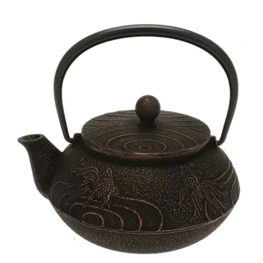 Miya Company Cast Iron Teapot with Copper Finish - Elegant Black Goldfish Design for Tea Enthusiasts