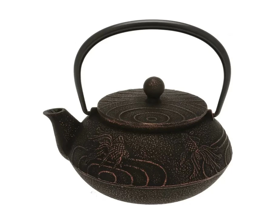 Miya Company Cast Iron Teapot with Copper Finish - Elegant Black Goldfish Design for Tea Enthusiasts
