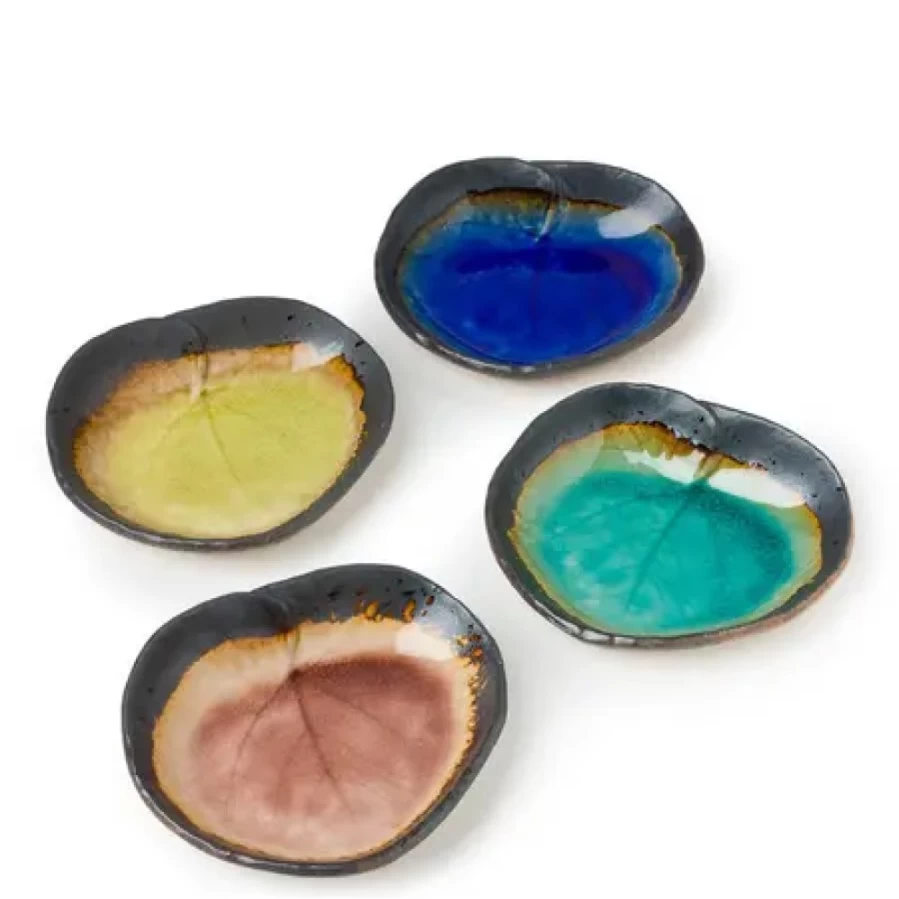 Miya Company Kosui Leaf Ceramic Dish Set - 5.75 x 4.25 Inches, Decorative Appetizer Plates, Japanese-Inspired Tableware