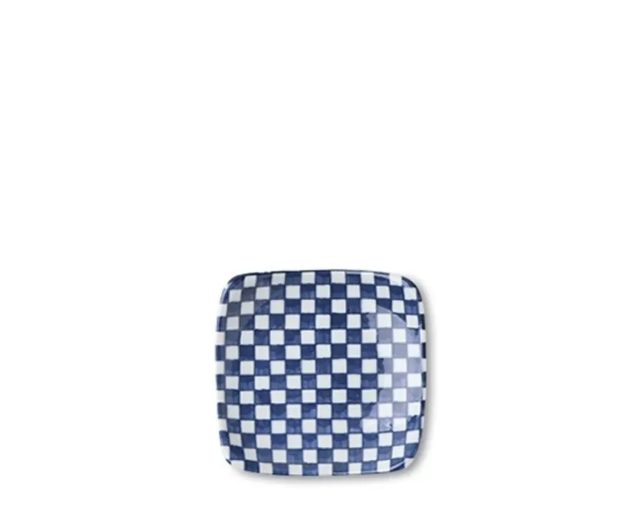 Miya Company Blue and White Ichimatsu Pattern 3.5 Inch Ceramic Plate - Traditional Japanese Design