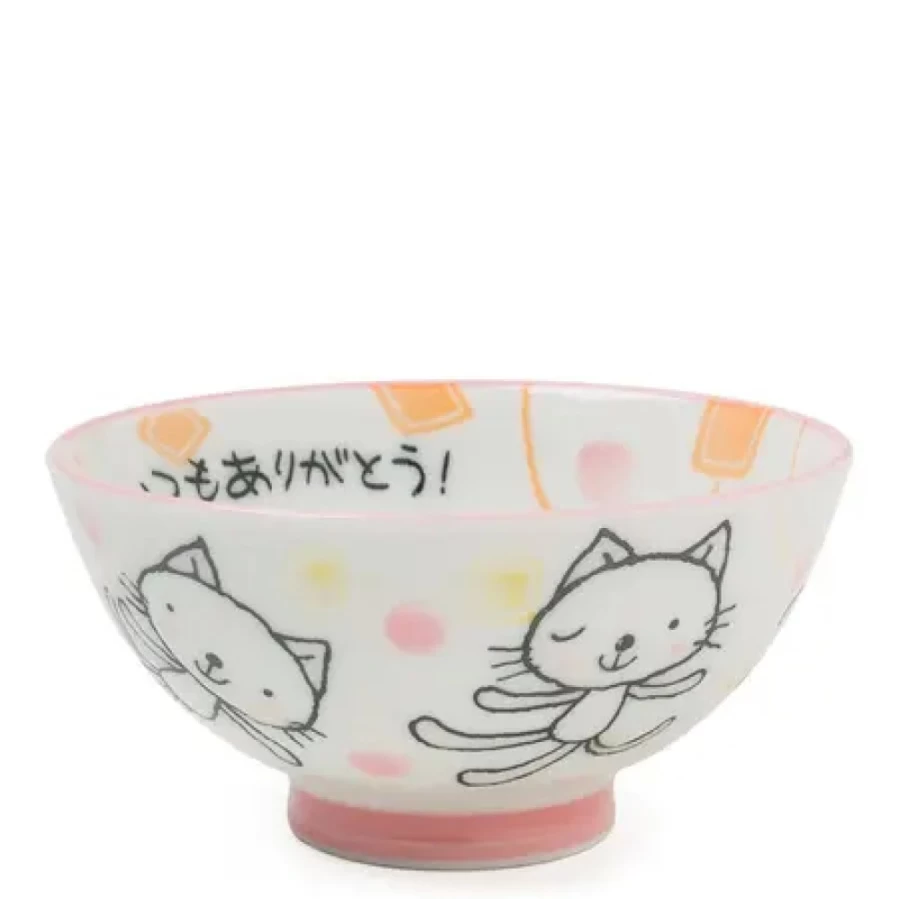 Miya Company Pink Cat Ceramic Rice Bowl 4.25 Inch Cute Japanese Style Kitchen Dining Tableware