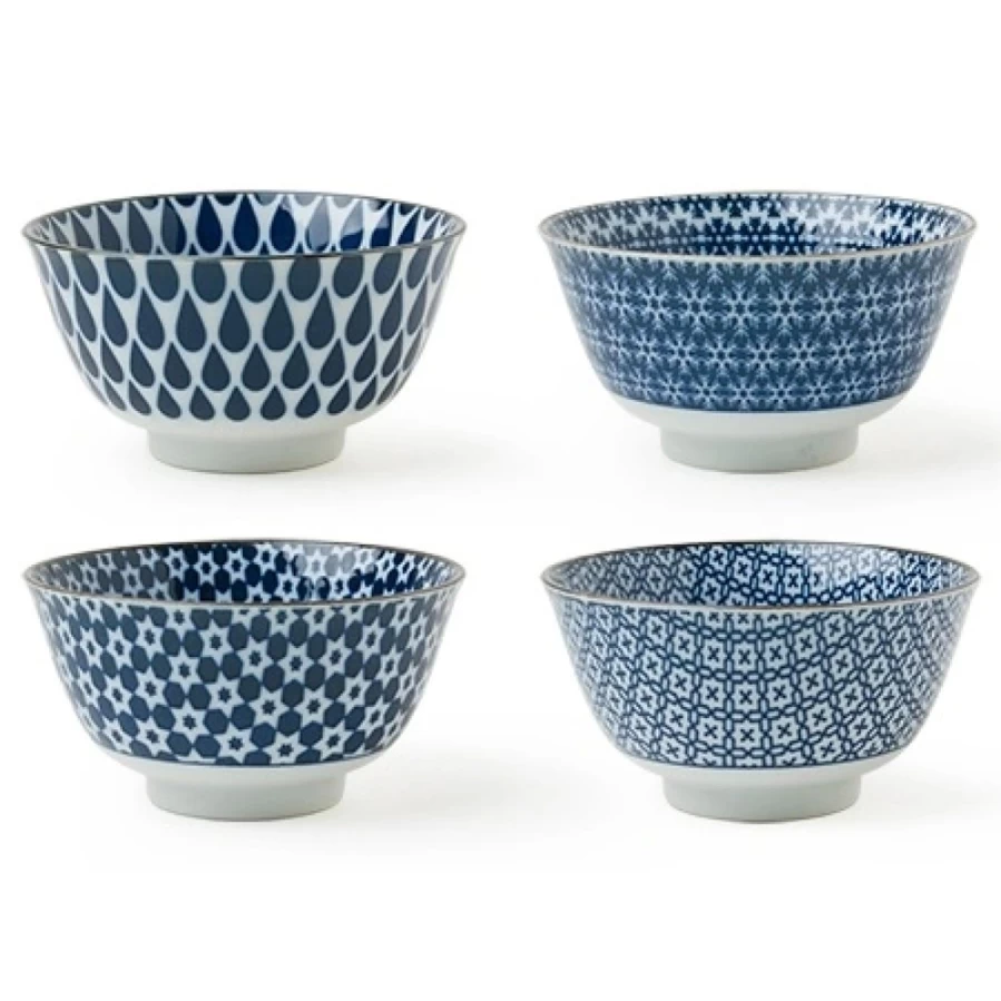 Miya Company 5-Inch Blue and White Ceramic Bowl Set - Handcrafted Dining & Serving Dishes
