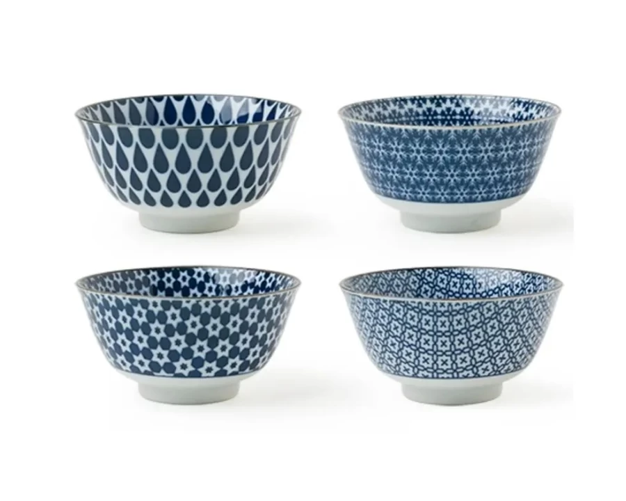 Miya Company 5-Inch Blue and White Ceramic Bowl Set - Handcrafted Dining & Serving Dishes